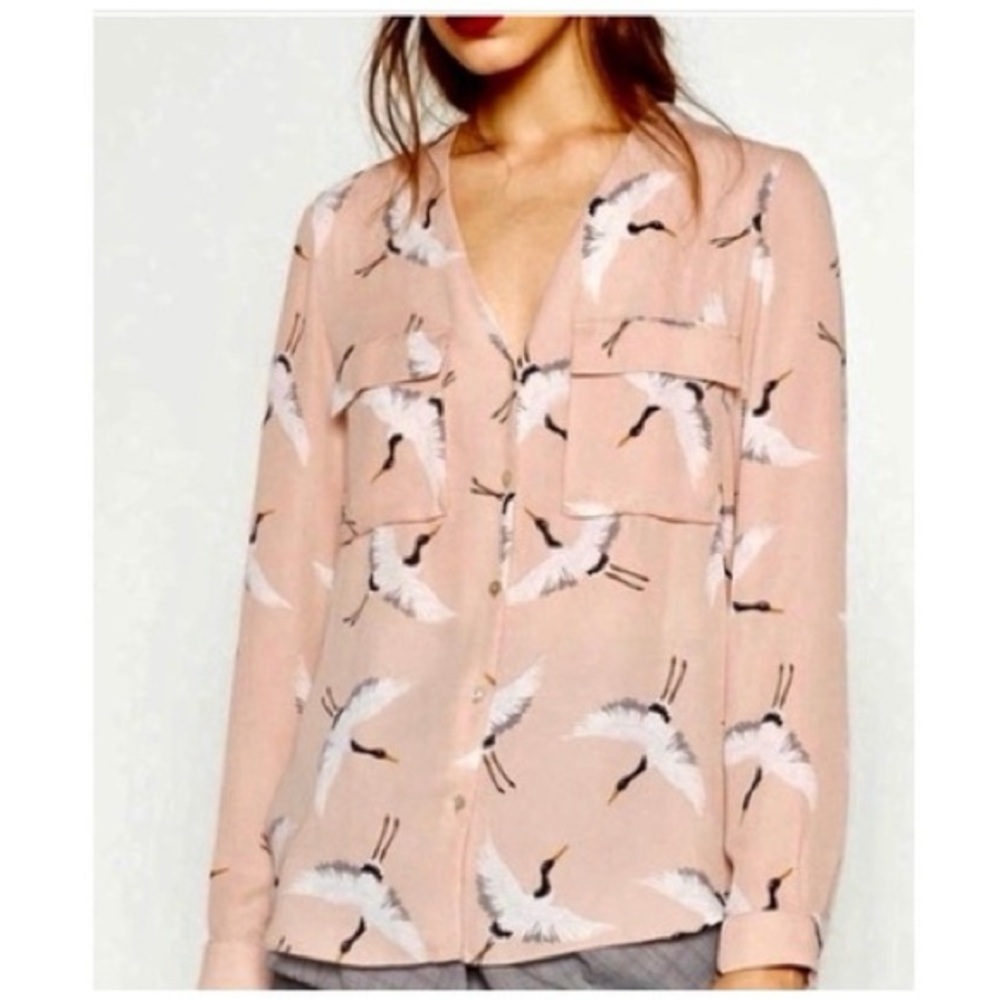 Zara Garza Crane Bird Print Blouse